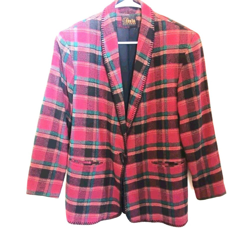 Vtg 90s David Paul NY  Plaid Blazer Jacket Size M Made in USA Toggle Closure